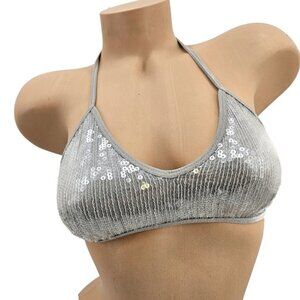 New Chan Luu Sequin Bra Womens S Dove Grey Clear Sequins T-Back Bralette